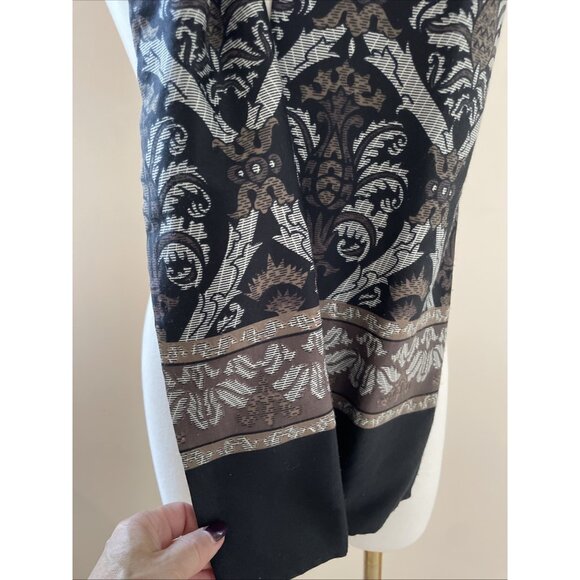 Vintage Y2K Damask Scarf Black Floral Medallion Double Sided Opera Unisex 8X58" - Picture 5 of 7